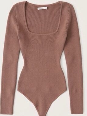 Abercrombie & Fitch Long Sleeve Square-Neck Sweater Bodysuit in Brown
